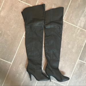 SOLD - Black Heeled Faux Leather OTK Boots